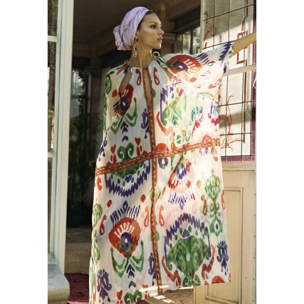 Zara Multicolor Printed Swim Coverup with Lilac Headscarf